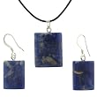 Sodalite Dome Rectangle Shaped Pendant and Earrings Set - 18x22mm Pendant, 14x18mm Earrings - Adjustable Cord Necklace