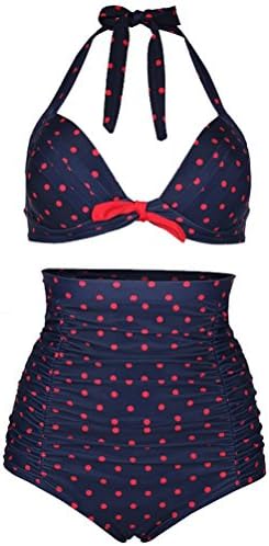 DEDVAN Two Piece Vintage Print Halter High Waist Bikini Set Swimsuit Swimwear