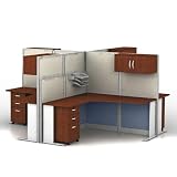 Hansen Cherry Four LWorkstations Set GrayBlue Fabric/Hansen Cherry