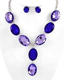 Blue Violet Glass Oval Necklace and Earrings Set Fashion Jewelry