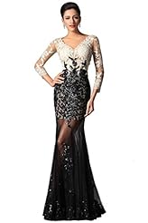 Long Sleeves Applique Lace Open-Back Beaded Evening Dress/Prom Dress/Party Dress 