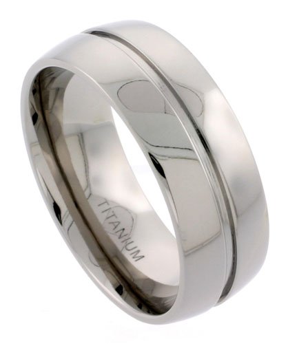 Titanium 9 mm (3/8) Polished Comfort Fit Band with Grooved Center