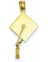 14K Yellow Gold 3D Graduation Cap Charm Grad Pendant