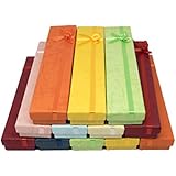 Novel Box&reg; Cardboard Jewelry Bracelet Gift Boxes With Rosebug Bows in Assorted Colors 7.8X1.6X0.8" (Pack of 12) + Custom NB Pouch
