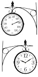 Double Sided Hanging Wall Clock & Thermometer with Decorative Bracket