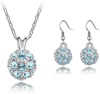 Colorize Life Women's Fashion Spherical Light Blue Topaz Pendant Necklace Earrings Jewelry Set - Free Gift Box