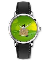 SPRAWL Aanalog Fashion Series Silver Ladies Watches of Genuine Black Leather Strap,Unique Wrist Watch for Women Girls Designed with Cat with a message