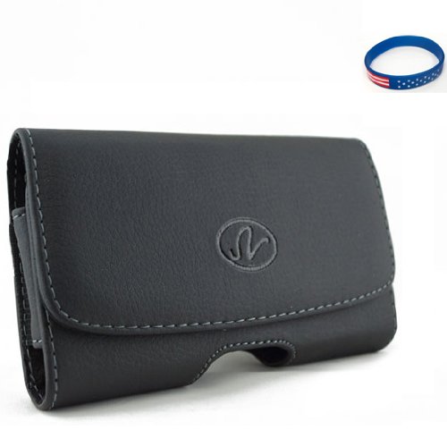 Samsung Galaxy Mega 5.8/ 6.3 Horizontal Leather Case with Magnetic closure with belt clip and belt loops + Cell Phone Antenna Booster + Star Wristband