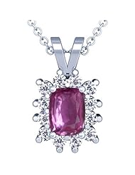 14K White Gold Cushion Cut Pink Sapphire And Round Diamond Pendant