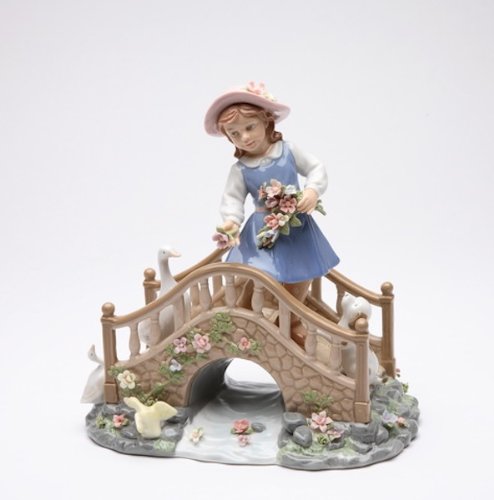 Cosmos 80021 Idle Time Girl on Bridge Ceramic Figurine, 8-1/2-Inch