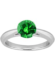 1.10 Ct Round Green SI1/SI2 Diamond 18K White Gold Solitaire Ring