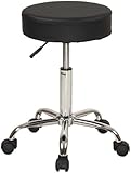 Sierra Comfort Adjustable Stool with Wheels and Metal Plated Frame, Black