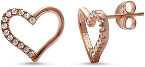 Pink Cookie Rose Gold Plated Half &amp; Plain Heart Silver Tone Earrings