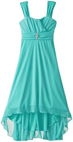 Ruby Rox Big Girls' Matte Jersey Dress with Rouched Bodice, Aqua, Small