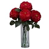 Red Fancy Rose w/Cylinder Vase Silk Flower Arrangement