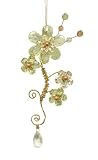 8 Gold and Green Beaded Flower With Drop Christmas Ornament