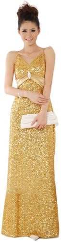 IBEAUTY DRESS Lace Sequins Deep V-neck Mermaid Long Prom Dress Gold US 10