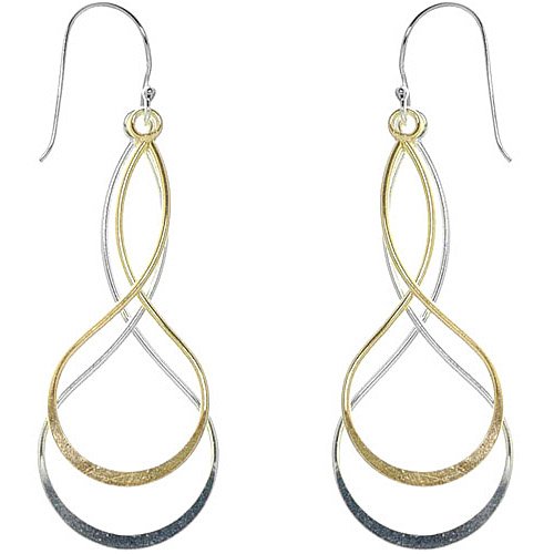 Sterling Silver and 18kt Gold over Sterling Silver Two Tone Double Abstract Figure 8 Drop Earrings