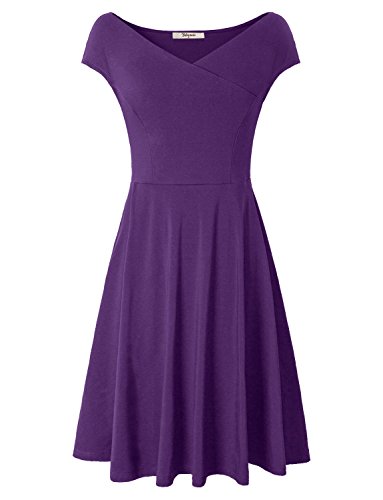 Bebonnie Women's Cap Sleeve Cross V-Neck Fit Flare A-Line Dress