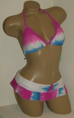 Womens Junior Size Swimwear Cute Micro Skirt Tie Dye Skirted 2 pc Bikini Swimsuit