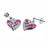 Sterling Silver Earrings with Ruby/ Clear CZ - Size: 13mm