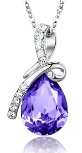 Eternal Love Teardrop Swarovski Elements Crystal Pendant Necklace - Violet Purple Large 17.5