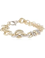 14k Italian Two-Tone Yellow and White Gold High Polished and Textured Circle Link Fancy Bracelet, 7.5"
