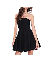 A-line Strapless Bandeau Neck Lace Fitted Backless Fit-and-Flare Cotton/Polyester Cocktail Skater Dress/Club Dress/Mini Dress 