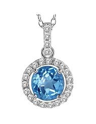 1.29 Ct Round Natural Swiss Blue Topaz Sterling Silver Pendant With 18" Chain