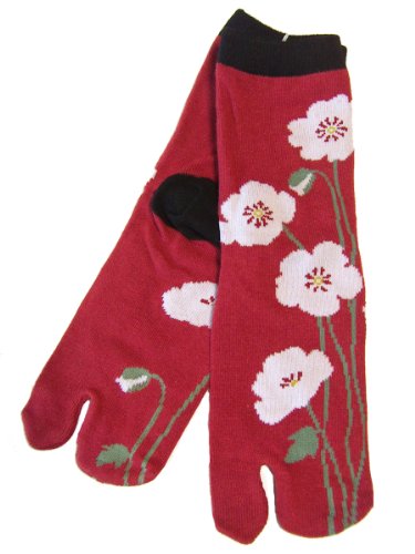 京都くろちく New文化足袋(虞美人草赤) 和柄