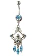 Stainless Steel Flower Belly Ring with Blue CZ