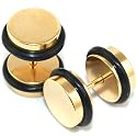 00G = 10mm Gold Fake Cheaters Illusion Ear Plugs, 16G = 1.2mm stem, 1 Pair, Large Size