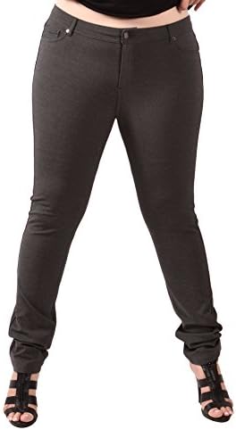 Womens Plus Size Curvy Ponte Super Stretch Pants High Quality Fabric (2X, Charcoal Grey)