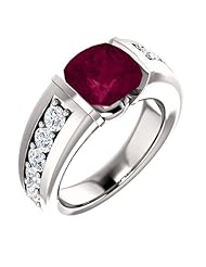 10K White Gold 8.00x8.00mm Antique Cushion Cut Rhodolite Garnet and Diamond Ring -- LIFETIME WARRANTY
