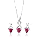 Sterling Silver Trillion Cut Ruby Pendant Earrings and 18 inch Necklace Set