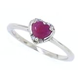 0.62Ct Heart Shaped Genuine Ruby and Diamond Ring in 10Kt White Gold