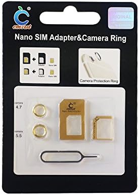 4 in 1 SimCard Converter Adapter Kit Nano to Micro + Sim Tray Opener+ Iphone 6 Camera Ring (5 in 1 golden)