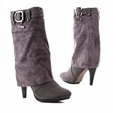 Damen Schuhe, STIEFEL, HIGH HEELS STIEFELETTEN, 5604, Synthetik in hochwertiger Leder Optik und Wild Leder Optik, Grau, Gr 38