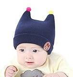ベビー 帽子 可愛い キッズ キャップ 秋冬 ユニセックス 新生児 ニット帽子 出産祝い お誕生日 ギフト - ネイビー
