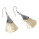 Pam's Choice Reverse Leaf Cut White Shell Dangle Earrings