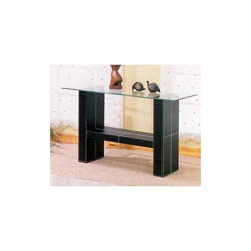 Bonded Leather Sofa Table With Glass Top
