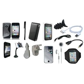 Case Cover Car Charger Car Holder 16 Item Accessory Pack for Iphone 4S