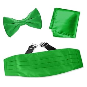 Classic Green Pretied Bow Tie Cummerbund Set by Elite Solid - Green Silk