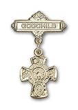 14kt Gold Baby Badge with 5-Way Charm and Godchild Badge Pin