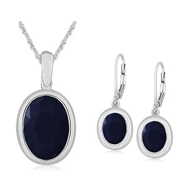 Sterling Silver Color-Enhanced Sapphire Lever Back Earrings w  Pendant Set, 18 by Amazon.com Collection