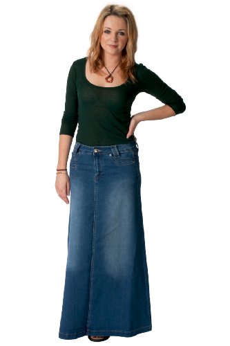 Denim Long Skirt - Stonewash - Full Length - Blue (SKIRT35)