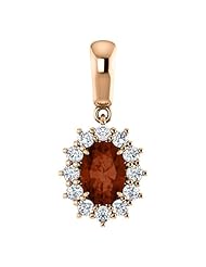 18K Rose Gold 7.00x5.00mm Oval Cut Mozambique Garnet and Diamond Pendant -- LIFETIME WARRANTY