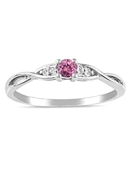 Sterling Silver with Pink and White Diamond Ring, (0.14 cttw, G-H Color, I1-I2 Clarity)