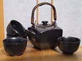 Contemporary Japanese tea set in metallic black with 4 cups  from Gifts Of The Orient