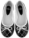 NOTW (Not Of This World) Womens Quitted Black Ballet Flat Shoes with White Bow Accent